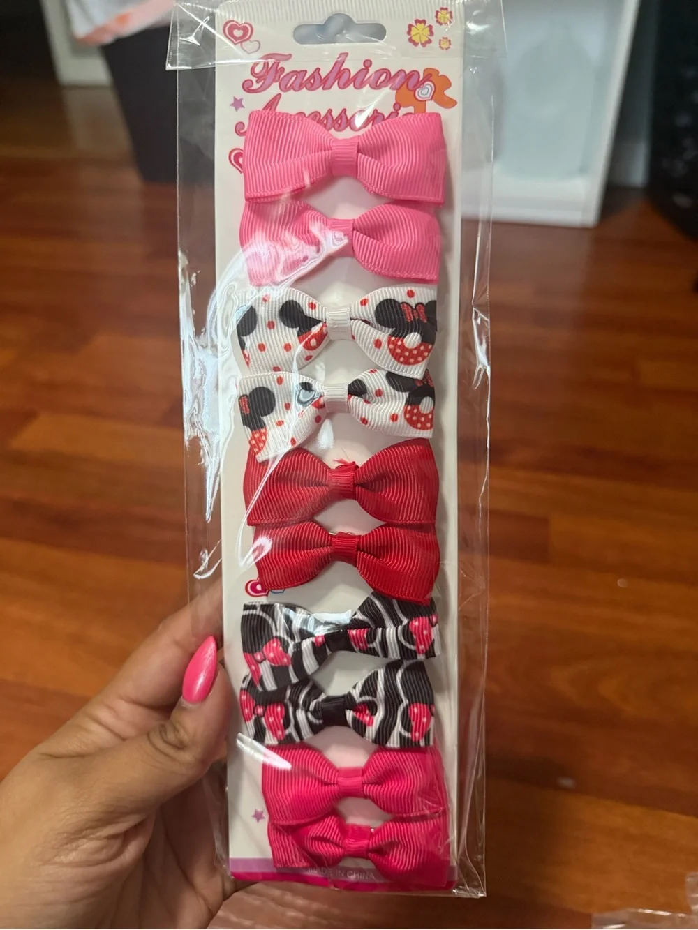 Kids Pink and Red Bow Hair Clip Set -